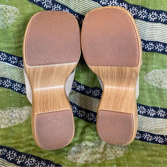 Zara Leather Suede Chunky Wood Heel Boho Hippie Sandals Size 38/ US 8 - Picture 10 of 14
